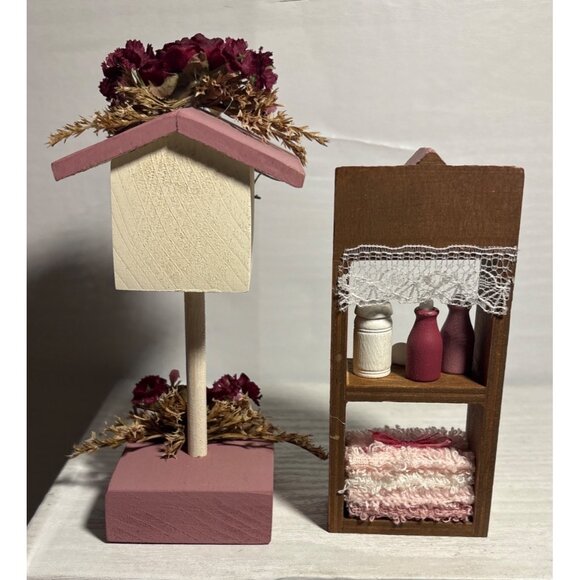 Decorative Miniature Birdhouse & Bathroom Shelf Set Pink - Picture 5 of 6